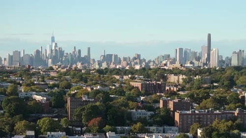 Establishing shot of The New York City skyline. Shot in Brooklyn in 4k.