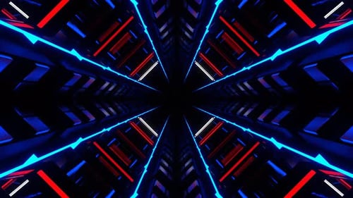 Blue And Red And White Neon Glow Mirrored Tunnel Background Vj Loop In 4K