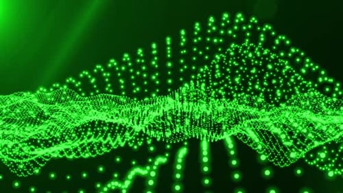 Green Glowing Digital Wave Particle Field Background Loop