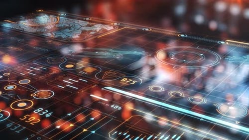 Affichage tête haute futuriste montrant le traitement de l'information en temps réel