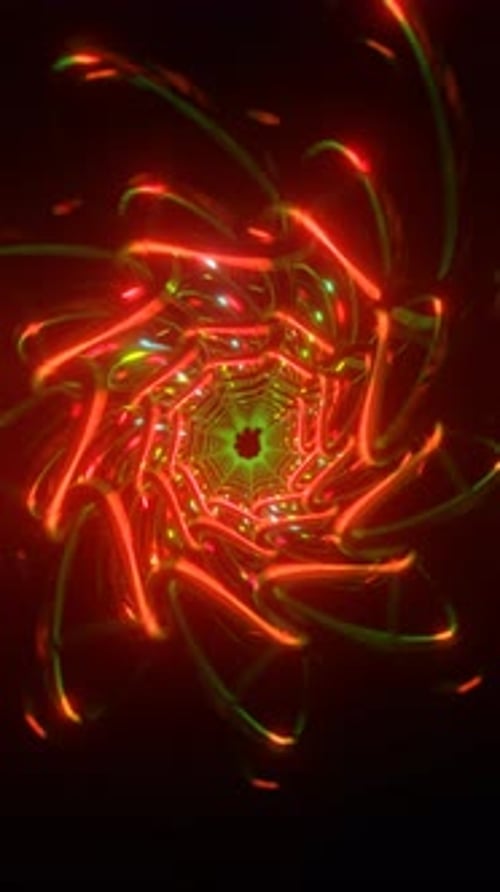 Vertical Video of Rotating Neon Geometry with Seamless Light Patterns