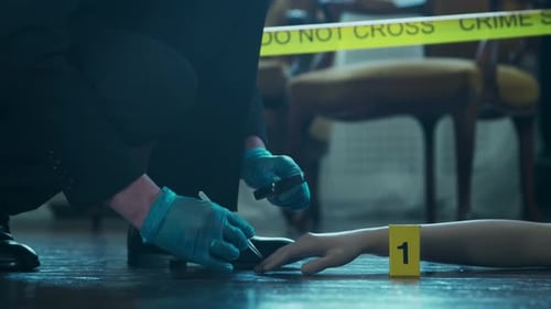 Crime Scene Investigator Gathers Evidence Indoors