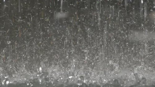 waterdrops falling in slow motion medium close-up, heavy rain raindrops splashing, gushing water in