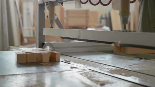 Woodworking Machine Cutting Wood in Manufacturing Setting