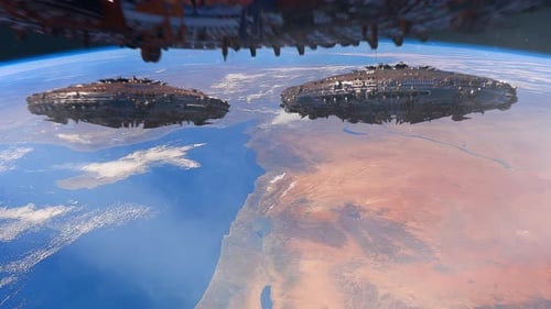 Futuristic Spaceships Flying Over Planet Earth