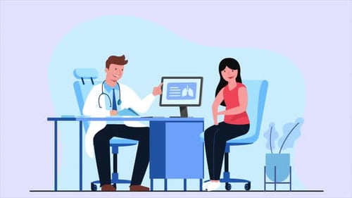 Flat Design Doctor Consults Patient on Lung Health Animation