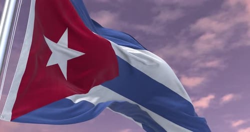 Realistic Cuban Flag Waving in Slow Motion with Cloudy Sky