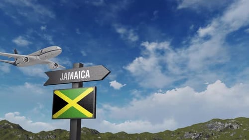 Jamaica Flag With Airplane And Arrow Sign