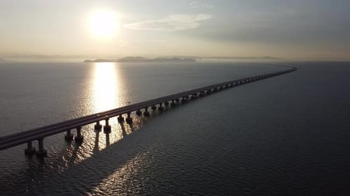Morning sun light over Penang Second Bridge cross sea