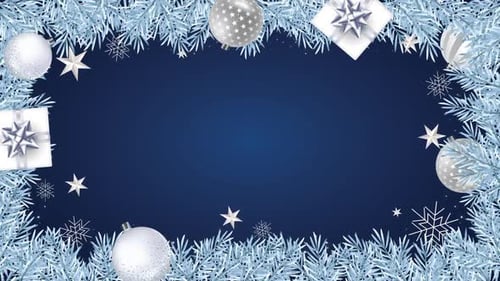 Animated Christmas Winter Holiday Frame with Ornaments and Gifts