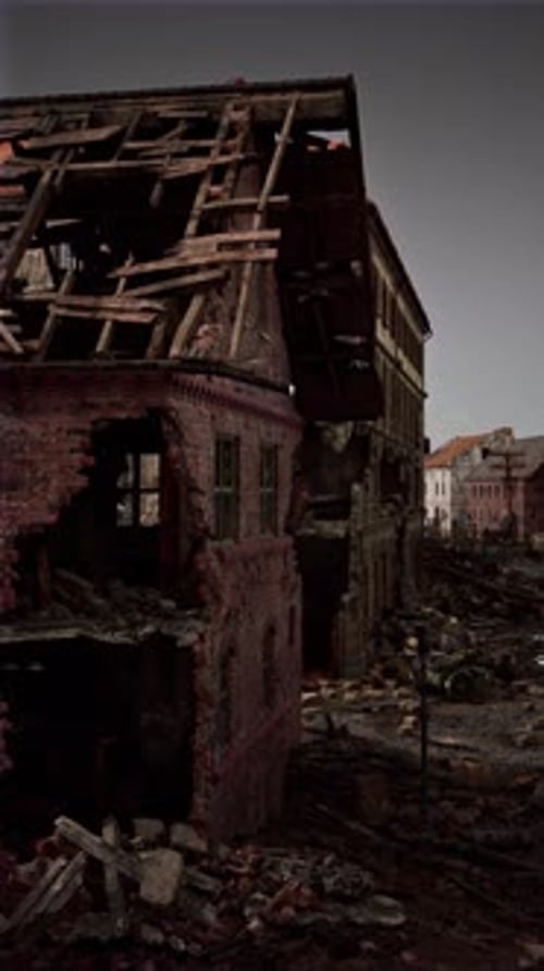 Decaying Building Amidst Rubble