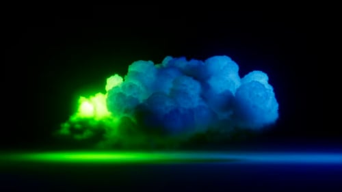 In einem Sturmkumulus blinkt ein grüner Blitz. Abstrakter Neon-Hintergrund