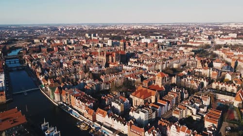 Aerial View of Gdansk City in Poland Historical Center of European City