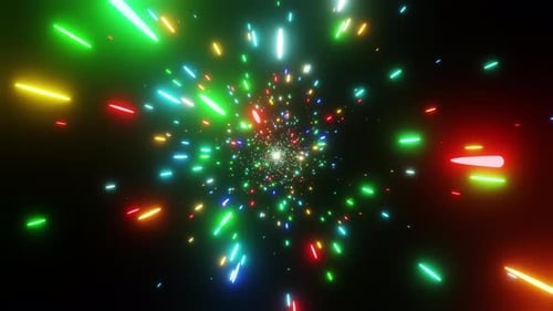 Hyperspace tunnel of particles. Journey through outer space and space time. Supersonic flight