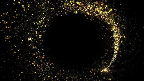 Gold Glitter Star Or Particles With Sparkles And Light Trail Moving