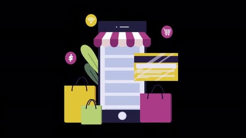 Flat Design Mobile Online Shopping Animation Concept