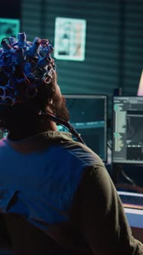 Vertical Video Engineer with EEG Headset on Merging with Artificial Intelligence