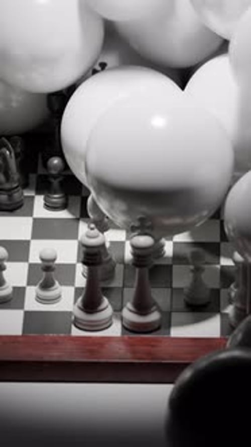 Chess Board Filled with Black and White Balloons