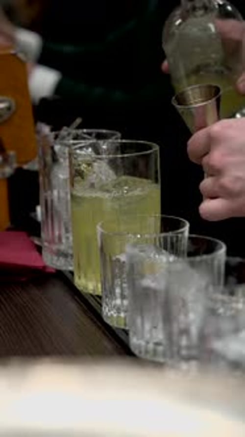 Bartender Pouring Drinks at Bar