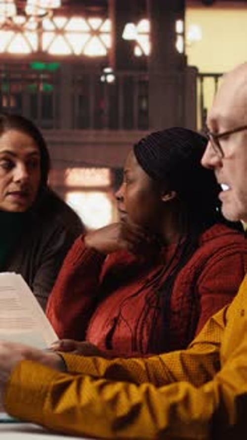 Vertical Video Diverse Actors Team Reading Their Scripts During Theatre Drama Play Rehearsal