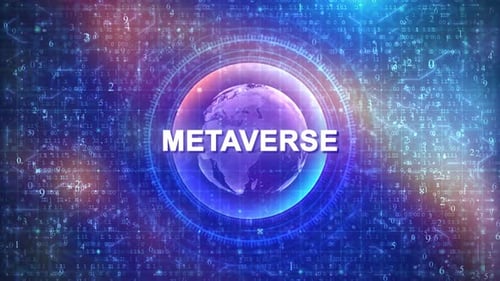 Metaverse Concept on Futuristic Cyberspace Background with HUD, Numbers, and Globe