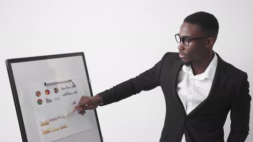 Young Adult Presenting Data on Whiteboard