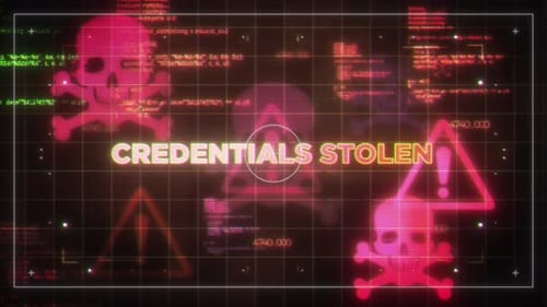 Glitch Cyber Security Warning with Credentials Stolen Text