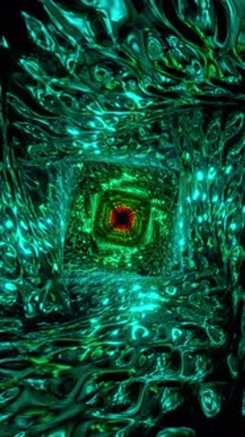 Animación vertical en bucle VJ Túnel en espiral con paredes onduladas de espejo. Efectos visuales de DJ. Bucles visuales de