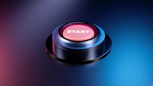 Start button animation. 3D rendering, realistic. Technology, digital, hi-tech style