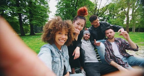Cheerful Friends Posing for Selfie in Green Park