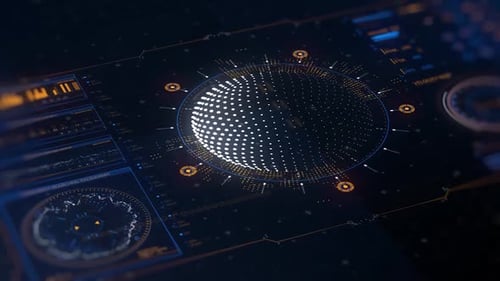 Futuristic digital interface with data visualizations