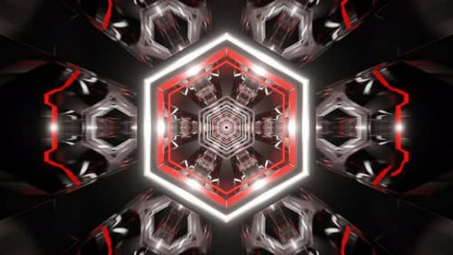 White And Red Neon Glowing Hexagoned Tunnel Background Vj Loop In 4K