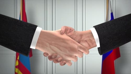 International Agreement Handshake Animation with Flags