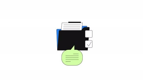 Document folder with checklist and comment bubble 2D cartoon object animation
