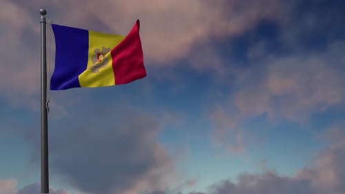 Andorra National Flag Waving Animation with Realistic Sky