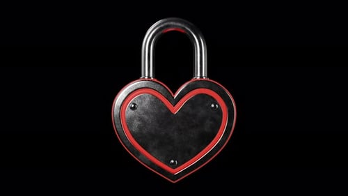 Heart-shaped key padlock.