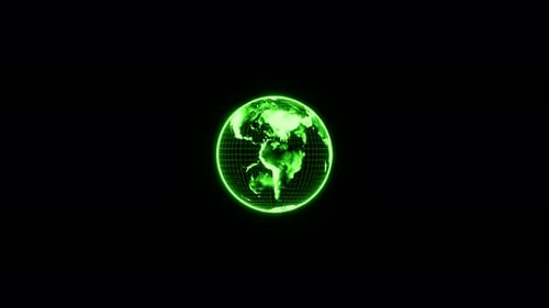 Animation of spinning green Earth planet on dark background. 4K seamless loop