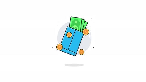 4k Envelope with Money and Gold Coin. Cash Salary Concept Animation Video
