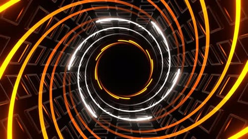 Orange And White Neon Spiral In Hexagonal Tunnel Background Vj Loop In 4K