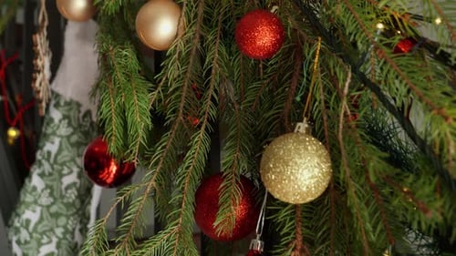 Christmas Ornaments and Candy Canes on Staircase