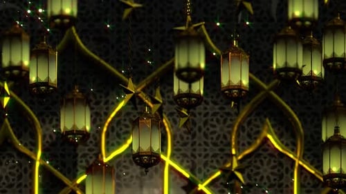 Seamless Golden Islamic Lanterns Background with Stars