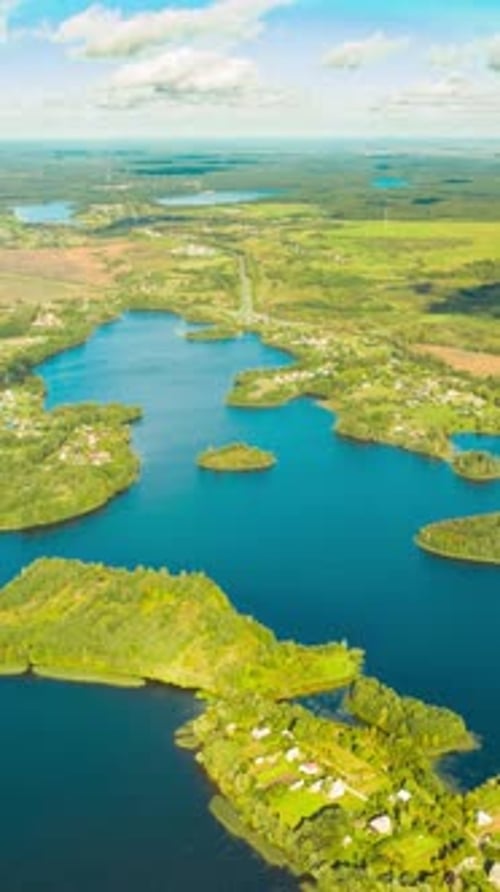 Aerial View of Lakes and Lush Green Forests