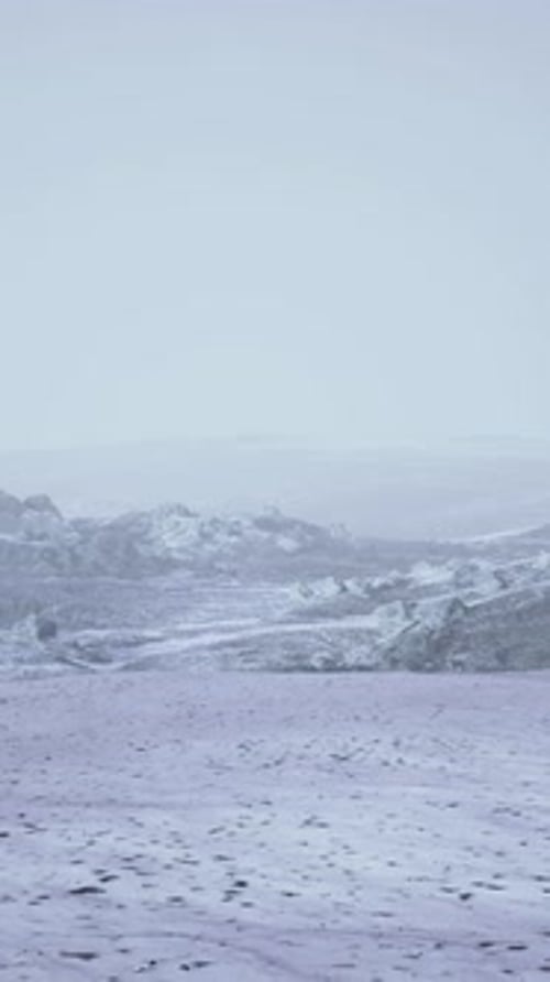 Dramatic Winter Dark Desert Steppe on a Highland Mountain Plateau