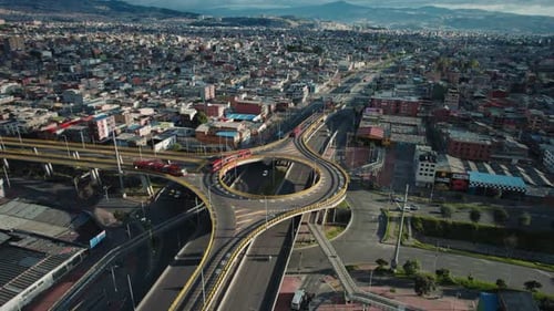Aerial View of Buses and Elevated Roads in the City - TransMilenio, Bogotá, Colombia