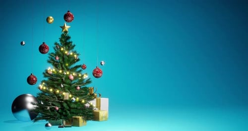 Festive Christmas Tree with Twinkling Lights and Hanging Ornaments