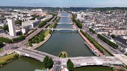 Aerial view of Seine River in Rouen, Normandy, France