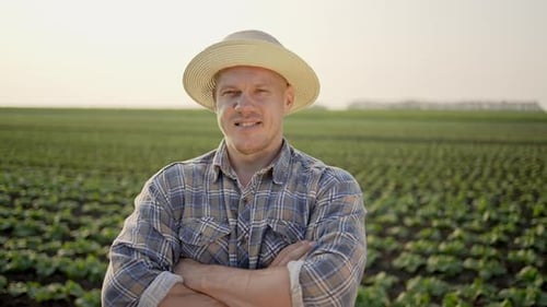 Farmer Man Looking at Camera at Field Portrait Male Farmer