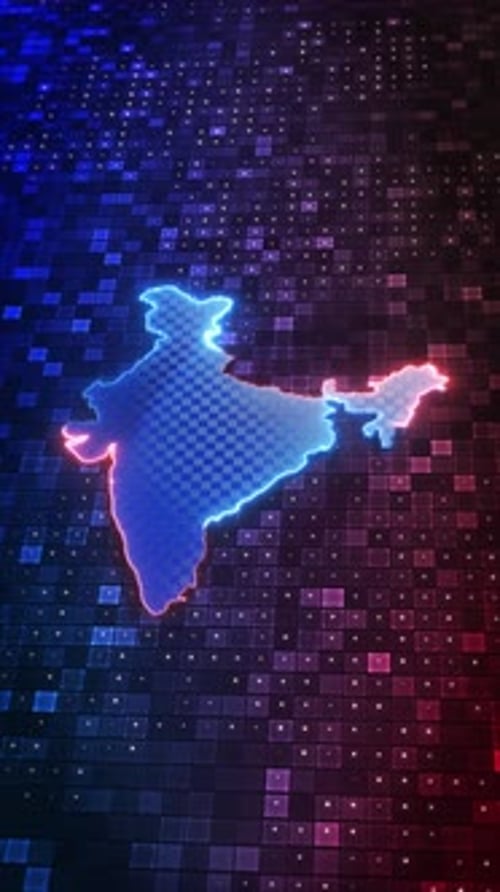Digital India Outline Vibrant Cyber Grid Map of India Surrounded By Squares Connectivity and Digital