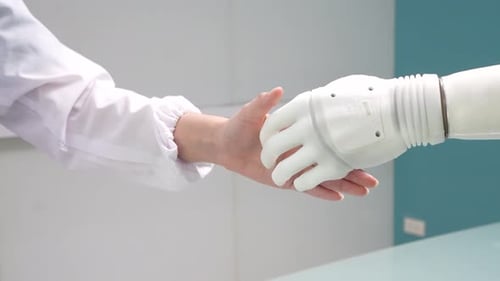 Human and Robot Hands Shake in Lab Setting