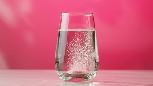 Effervescent Tablet Dissolving in Water in Glass